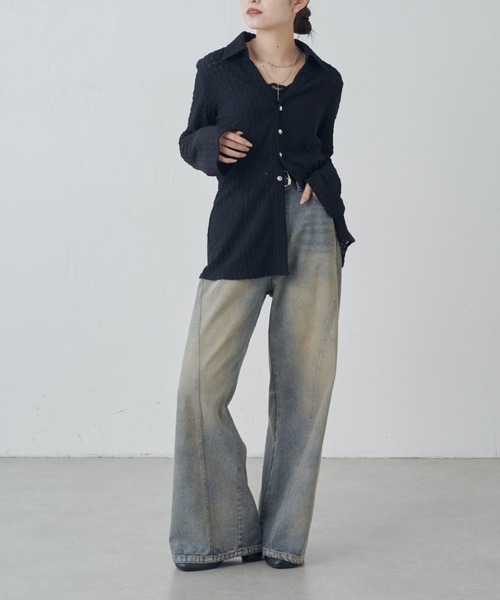 Lui's（ルイス）の「ポコポコレースシアーシャツ（シャツ/ブラウス・レディース・ブラック/チャコールグレー/オフホワイト・FREE）」の15枚目の写真