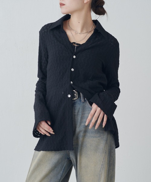 Lui's（ルイス）の「ポコポコレースシアーシャツ（シャツ/ブラウス・レディース・ブラック/チャコールグレー/オフホワイト・FREE）」の10枚目の写真