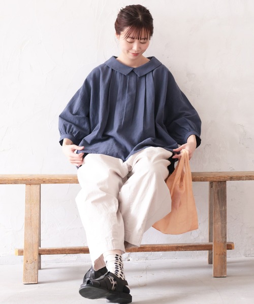 soulberry（ソウルベリー）の「かさね襟のブラウス（シャツ/ブラウス・レディース・ネイビー・5L/4L/3L/LL/L/M）」の2枚目の写真