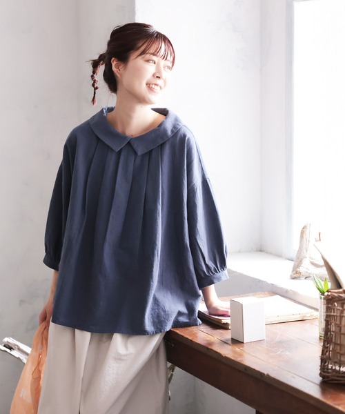 soulberry（ソウルベリー）の「かさね襟のブラウス（シャツ/ブラウス・レディース・ネイビー・5L/4L/3L/LL/L/M）」の11枚目の写真