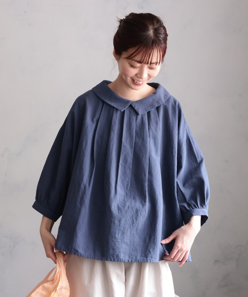 soulberry（ソウルベリー）の「かさね襟のブラウス（シャツ/ブラウス・レディース・ネイビー・5L/4L/3L/LL/L/M）」の8枚目の写真