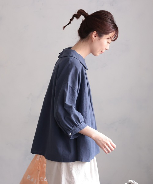 soulberry（ソウルベリー）の「かさね襟のブラウス（シャツ/ブラウス・レディース・ネイビー・5L/4L/3L/LL/L/M）」の9枚目の写真