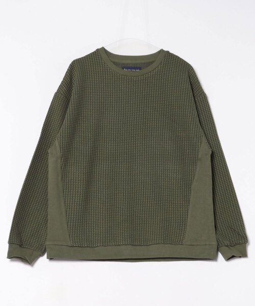many men many mind(メニーメンメニーマインド)の「【many men many mind】BIGワッフル切り替えクルー(Tシャツ/カットソー・メンズ・ベージュ/ブラック/カーキ・MEDIUM/LARGE)」の1枚目の写真