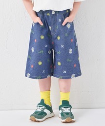 【リンクコーデ】ユニセックス 総柄 デニムハーフパンツ