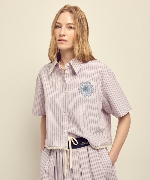 Mardi Mercredi(マルディメクルディ)の「COTTON CROPPED SHIRT HALF SLEEVE STRIPE / コットン クロップド シャツ ハーフスリーブ ストライプ(シャツ/ブラウス・レディース・ピンク/ブルー・FREE)」の14枚目の写真