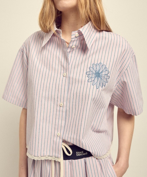 Mardi Mercredi(マルディメクルディ)の「COTTON CROPPED SHIRT HALF SLEEVE STRIPE / コットン クロップド シャツ ハーフスリーブ ストライプ(シャツ/ブラウス・レディース・ピンク/ブルー・FREE)」の17枚目の写真