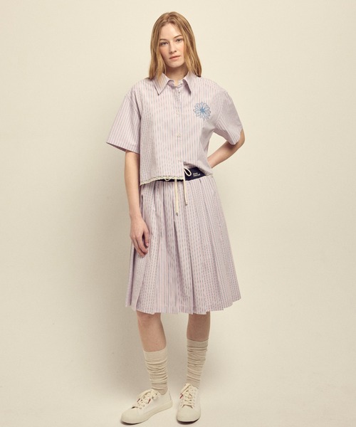 Mardi Mercredi(マルディメクルディ)の「COTTON CROPPED SHIRT HALF SLEEVE STRIPE / コットン クロップド シャツ ハーフスリーブ ストライプ(シャツ/ブラウス・レディース・ピンク/ブルー・FREE)」の15枚目の写真