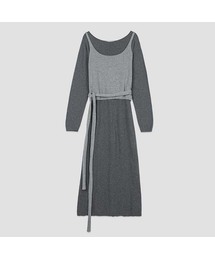 STRAP LAYERD VEST & KNIT DRESS SET (OP-6316)