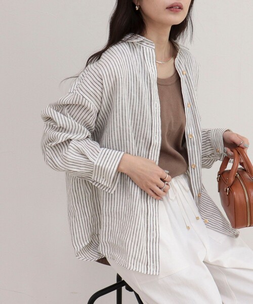 fredy emue(フレディエミュ)の「LINEN100 2WAYカシュクールシャツ(シャツ/ブラウス・レディース・ブルー系その他/チャコールグレー/ベージュ/ベビーピンク/ベージュ系その他・38)」の4枚目の写真
