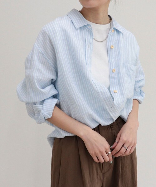 fredy emue(フレディエミュ)の「LINEN100 2WAYカシュクールシャツ(シャツ/ブラウス・レディース・ブルー系その他/チャコールグレー/ベージュ/ベビーピンク/ベージュ系その他・38)」の1枚目の写真