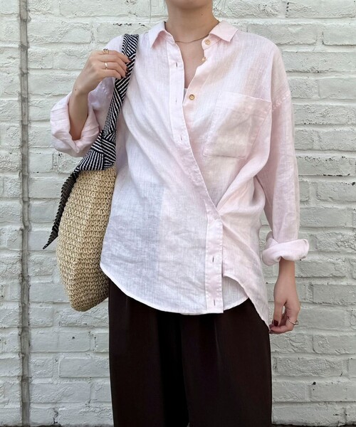 fredy emue(フレディエミュ)の「LINEN100 2WAYカシュクールシャツ(シャツ/ブラウス・レディース・ブルー系その他/チャコールグレー/ベージュ/ベビーピンク/ベージュ系その他・38)」の5枚目の写真