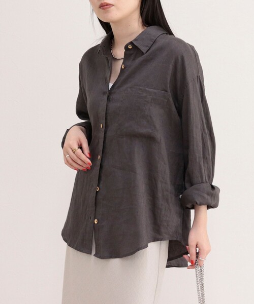 fredy emue(フレディエミュ)の「LINEN100 2WAYカシュクールシャツ(シャツ/ブラウス・レディース・ブルー系その他/チャコールグレー/ベージュ/ベビーピンク/ベージュ系その他・38)」の15枚目の写真