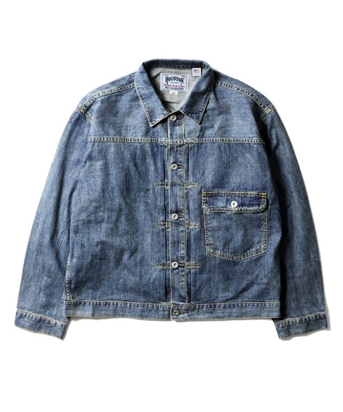 HOUSTON（ヒューストン）の「HOUSTON ヒューストン USA COTTON DENIM SHIRT JACKET USAコットン デニム シャツジャケット トラッカージャケット（デニムジャケット・メンズ・ワンウォッシュ/ライトインディゴブルー/インディゴブルー・XXL/XL/L/M）」の4枚目の写真