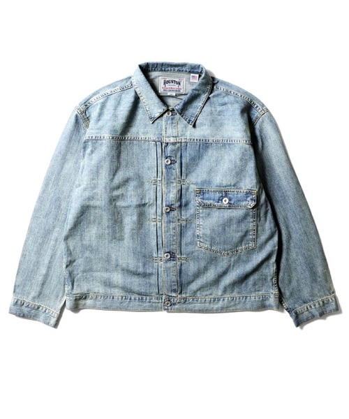 HOUSTON（ヒューストン）の「HOUSTON ヒューストン USA COTTON DENIM SHIRT JACKET USAコットン デニム シャツジャケット トラッカージャケット（デニムジャケット・メンズ・ワンウォッシュ/ライトインディゴブルー/インディゴブルー・XXL/XL/L/M）」の6枚目の写真