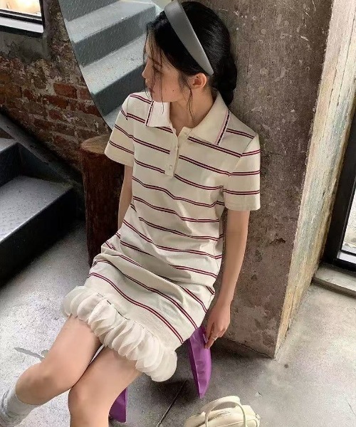 pyornim（ピョルニム）の「【26年春夏新作】裾フリルボーダーラガーTワンピース（Tシャツ/カットソー・レディース・ネイビー/アイボリー・M）」の12枚目の写真