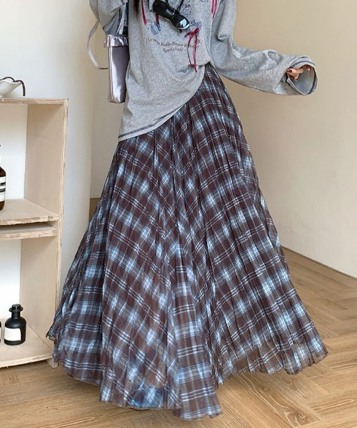 FAVORITO(ファヴォリート)の「ロングチェック柄スカート(スカート・レディース・ブラック/ブラウン/ブルー・L/M)」の22枚目の写真