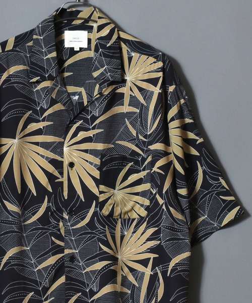 ANPAS(アンパス)の「Rayon Patterned Aloha Shirt / レーヨン総柄アロハシャツ 開襟シャツ メンズ トップス ハワイアンシャツ 半袖(シャツ/ブラウス・メンズ・ネイビー系1/ネイビー系3/ブラック系2/ネイビー系2/ブラック系5/ブラック系4/アイボリー系1/ブラック系3/ブラック系1・M/XL/L)」の2枚目の写真