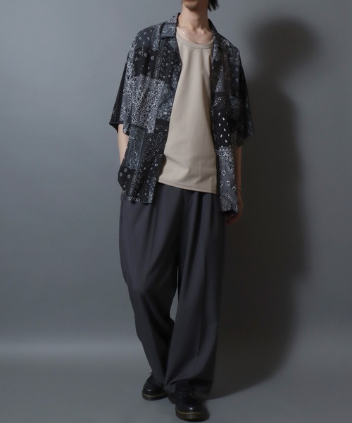 ANPAS(アンパス)の「Rayon Patterned Aloha Shirt / レーヨン総柄アロハシャツ 開襟シャツ メンズ トップス ハワイアンシャツ 半袖(シャツ/ブラウス・メンズ・ネイビー系1/ネイビー系3/ブラック系2/ネイビー系2/ブラック系5/ブラック系4/アイボリー系1/ブラック系3/ブラック系1・M/XL/L)」の16枚目の写真