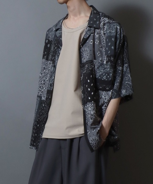 ANPAS(アンパス)の「Rayon Patterned Aloha Shirt / レーヨン総柄アロハシャツ 開襟シャツ メンズ トップス ハワイアンシャツ 半袖(シャツ/ブラウス・メンズ・ネイビー系1/ネイビー系3/ブラック系2/ネイビー系2/ブラック系5/ブラック系4/アイボリー系1/ブラック系3/ブラック系1・M/XL/L)」の14枚目の写真