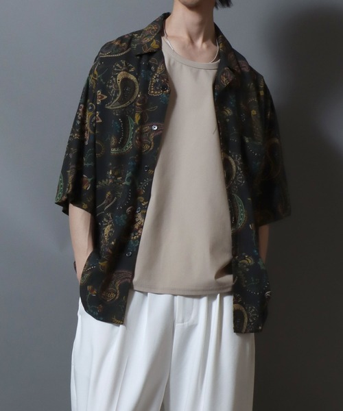 ANPAS(アンパス)の「Rayon Patterned Aloha Shirt / レーヨン総柄アロハシャツ 開襟シャツ メンズ トップス ハワイアンシャツ 半袖(シャツ/ブラウス・メンズ・ネイビー系1/ネイビー系3/ブラック系2/ネイビー系2/ブラック系5/ブラック系4/アイボリー系1/ブラック系3/ブラック系1・M/XL/L)」の20枚目の写真