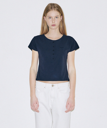 SN Henley Neck Cap Sleeved T-shirt (Navy)
