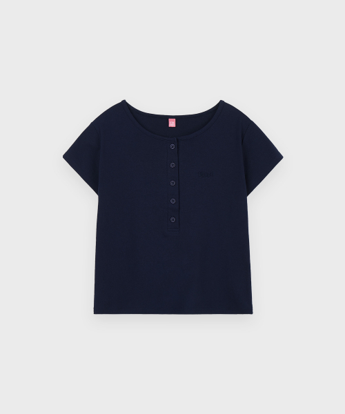 SINOON(シヌーン)の「SN Henley Neck Cap Sleeved T-shirt (Navy)(Tシャツ/カットソー・レディース・ネイビー・SMALL/MEDIUM)」の4枚目の写真