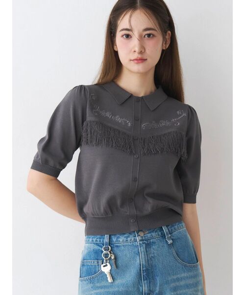 CALNAMUR(カルナムール)の「ウエスタンディティールニットトップス(ニット/セーター・レディース・ブラウン/チャコールグレー/ブルー・FREE)」の1枚目の写真