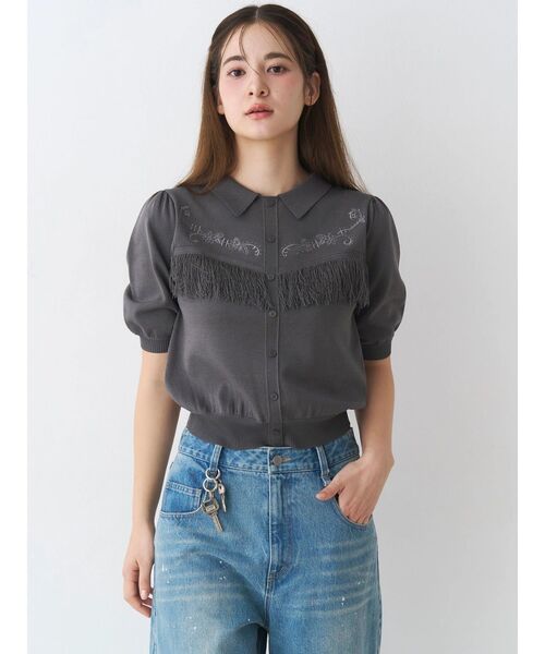 CALNAMUR(カルナムール)の「ウエスタンディティールニットトップス(ニット/セーター・レディース・ブラウン/チャコールグレー/ブルー・FREE)」の7枚目の写真