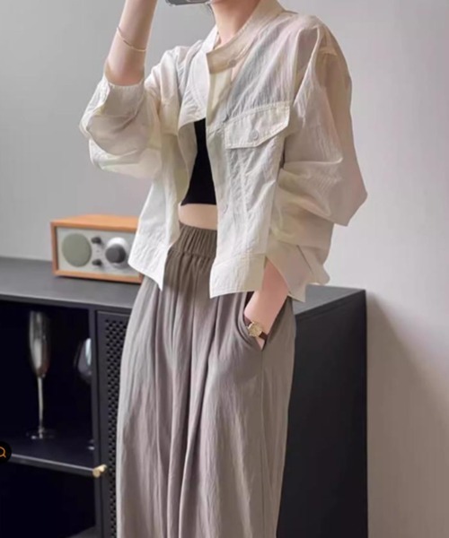 mielu(ミエル)の「《日焼け・冷房対策にも◎》ノーカラーシアーライトジャケット 春夏(その他アウター・レディース・ホワイト/ベージュ/ブラック・LARGE/MEDIUM)」の10枚目の写真
