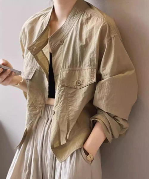mielu(ミエル)の「《日焼け・冷房対策にも◎》ノーカラーシアーライトジャケット 春夏(その他アウター・レディース・ホワイト/ベージュ/ブラック・LARGE/MEDIUM)」の5枚目の写真