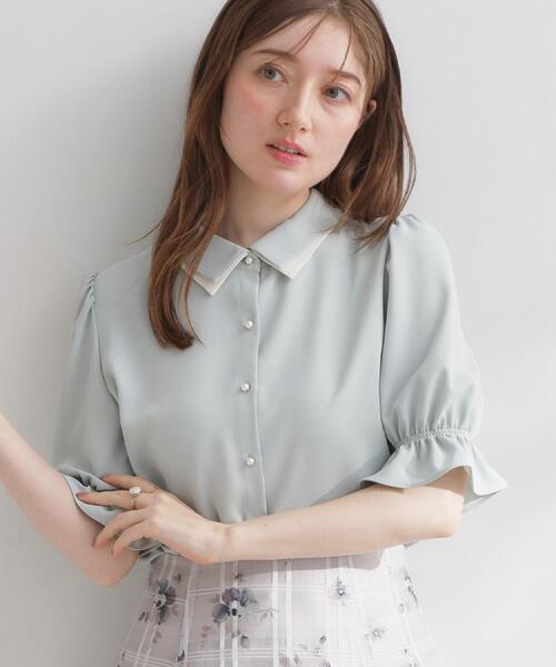 couture brooch(クチュールブローチ)の「【通勤・洗える】配色ダブルカラー ブラウス(シャツ/ブラウス・レディース・グリーン系/ダークグレー/ネイビー・36/38/40/42)」の10枚目の写真
