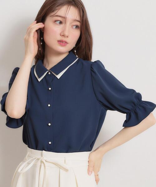 couture brooch(クチュールブローチ)の「【通勤・洗える】配色ダブルカラー ブラウス(シャツ/ブラウス・レディース・グリーン系/ダークグレー/ネイビー・36/38/40/42)」の19枚目の写真