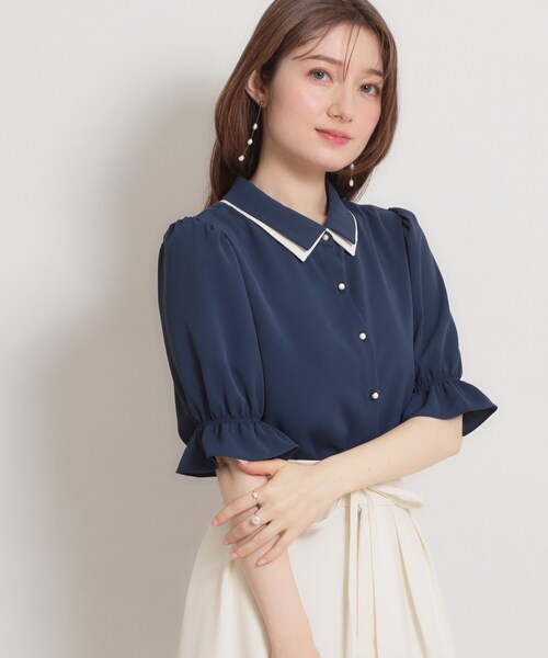 couture brooch(クチュールブローチ)の「【通勤・洗える】配色ダブルカラー ブラウス(シャツ/ブラウス・レディース・グリーン系/ダークグレー/ネイビー・36/38/40/42)」の20枚目の写真