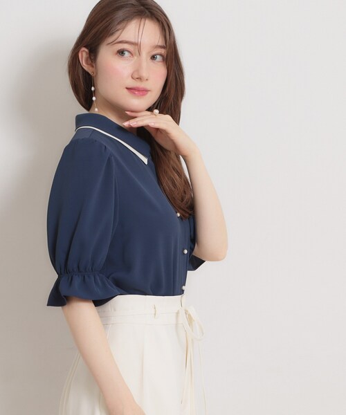 couture brooch(クチュールブローチ)の「【通勤・洗える】配色ダブルカラー ブラウス(シャツ/ブラウス・レディース・グリーン系/ダークグレー/ネイビー・36/38/40/42)」の21枚目の写真