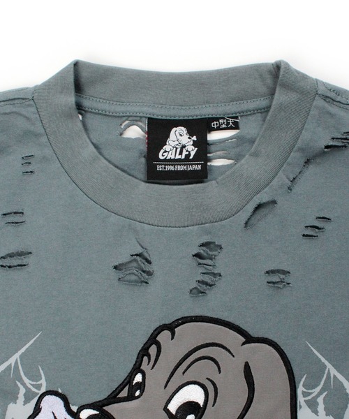 GALFY（ガルフィー）の「【GALFY/ガルフィー】病みに溶かされし犬  ダメージTシャツ（Tシャツ/カットソー・メンズ・スミクロ/アッシュグレー/ブルーグレー・L/M/XL）」の10枚目の写真
