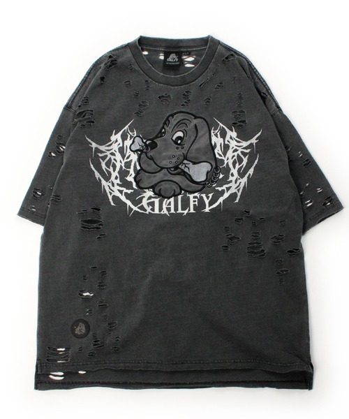 GALFY（ガルフィー）の「【GALFY/ガルフィー】病みに溶かされし犬  ダメージTシャツ（Tシャツ/カットソー・メンズ・スミクロ/アッシュグレー/ブルーグレー・L/M/XL）」の4枚目の写真