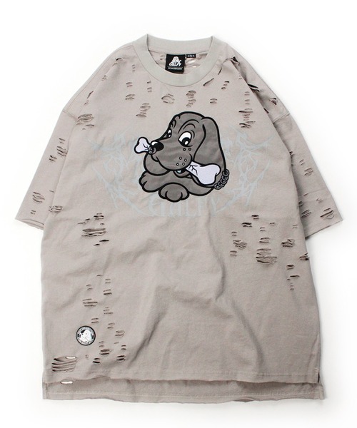 GALFY（ガルフィー）の「【GALFY/ガルフィー】病みに溶かされし犬  ダメージTシャツ（Tシャツ/カットソー・メンズ・スミクロ/アッシュグレー/ブルーグレー・L/M/XL）」の6枚目の写真