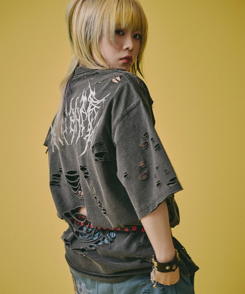 GALFY（ガルフィー）の「【GALFY/ガルフィー】病みに溶かされし犬  ダメージTシャツ（Tシャツ/カットソー・メンズ・スミクロ/アッシュグレー/ブルーグレー・L/M/XL）」の15枚目の写真