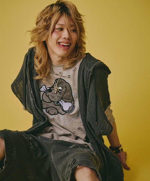 GALFY（ガルフィー）の「【GALFY/ガルフィー】病みに溶かされし犬  ダメージTシャツ（Tシャツ/カットソー・メンズ・スミクロ/アッシュグレー/ブルーグレー・L/M/XL）」の19枚目の写真
