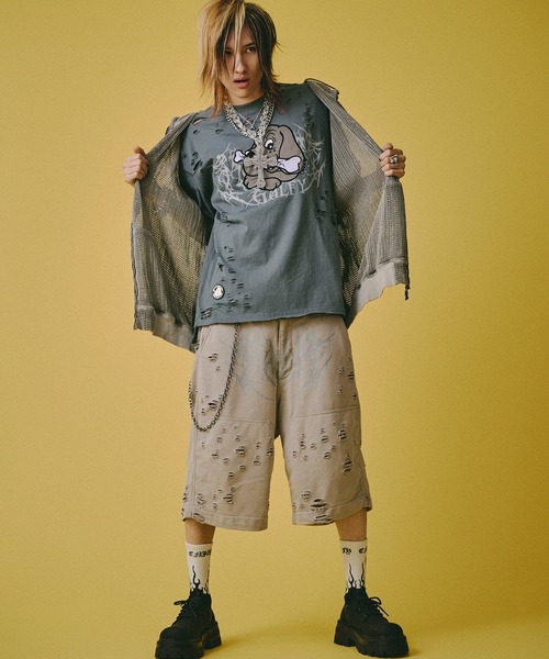 GALFY（ガルフィー）の「【GALFY/ガルフィー】病みに溶かされし犬  ダメージTシャツ（Tシャツ/カットソー・メンズ・スミクロ/アッシュグレー/ブルーグレー・L/M/XL）」の21枚目の写真