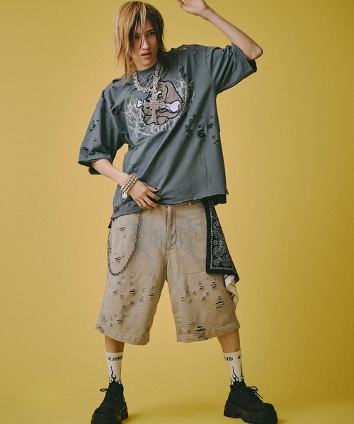 GALFY（ガルフィー）の「【GALFY/ガルフィー】病みに溶かされし犬  ダメージTシャツ（Tシャツ/カットソー・メンズ・スミクロ/アッシュグレー/ブルーグレー・L/M/XL）」の22枚目の写真