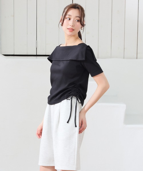 Honeys（ハニーズ）の「オフショルトップス（Tシャツ/カットソー・レディース・ホワイト/レッド/ホワイト×ブラック/ブラック/杢グレー・L/LL/S/M）」の12枚目の写真