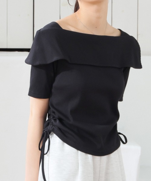 Honeys（ハニーズ）の「オフショルトップス（Tシャツ/カットソー・レディース・ホワイト/レッド/ホワイト×ブラック/ブラック/杢グレー・L/LL/S/M）」の13枚目の写真