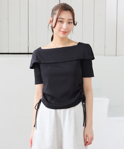 Honeys（ハニーズ）の「オフショルトップス（Tシャツ/カットソー・レディース・ホワイト/レッド/ホワイト×ブラック/ブラック/杢グレー・L/LL/S/M）」の14枚目の写真