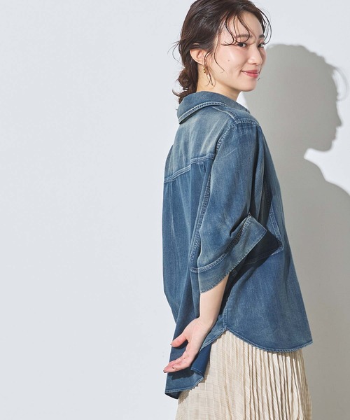 Gready Brilliant(グレディブリリアン)の「シアーデニム5分袖シャツ(シャツ/ブラウス・レディース・インディゴブルー/ブルー系その他・38)」の8枚目の写真