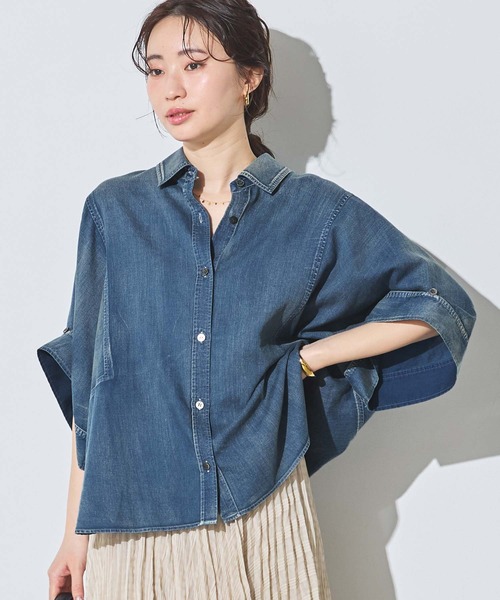 Gready Brilliant(グレディブリリアン)の「シアーデニム5分袖シャツ(シャツ/ブラウス・レディース・インディゴブルー/ブルー系その他・38)」の10枚目の写真