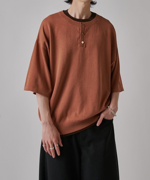Lui's(ルイス)の「レイヤードヘンリーショートスリーブTシャツ(Tシャツ/カットソー・メンズ・ブラック/ブラウン/ネイビー・S/M)」の2枚目の写真