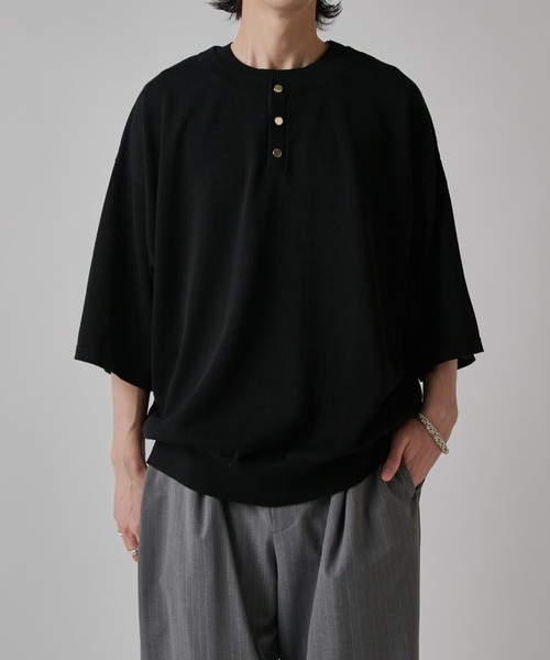 Lui's(ルイス)の「レイヤードヘンリーショートスリーブTシャツ(Tシャツ/カットソー・メンズ・ブラック/ブラウン/ネイビー・S/M)」の1枚目の写真