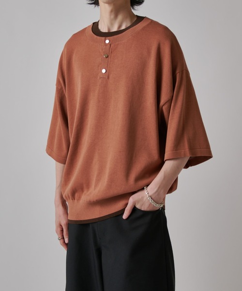 Lui's(ルイス)の「レイヤードヘンリーショートスリーブTシャツ(Tシャツ/カットソー・メンズ・ブラック/ブラウン/ネイビー・S/M)」の14枚目の写真