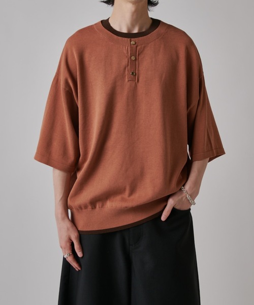 Lui's(ルイス)の「レイヤードヘンリーショートスリーブTシャツ(Tシャツ/カットソー・メンズ・ブラック/ブラウン/ネイビー・S/M)」の12枚目の写真